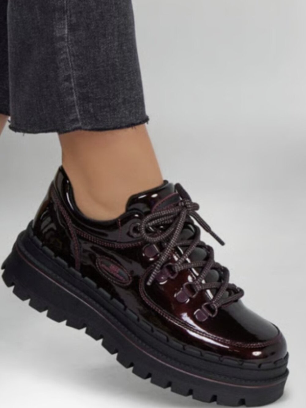 Skechers Burgundy Oxblood Patent Chunky Lace Up Sneakers Women’s 11